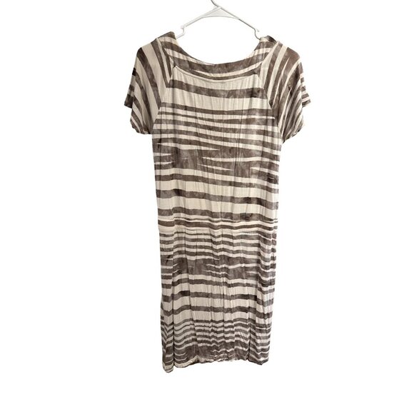 Brown & White Striped Short Sleeve Dress By Daisy Fuentes With Drawstring Waist - Picture 5 of 5